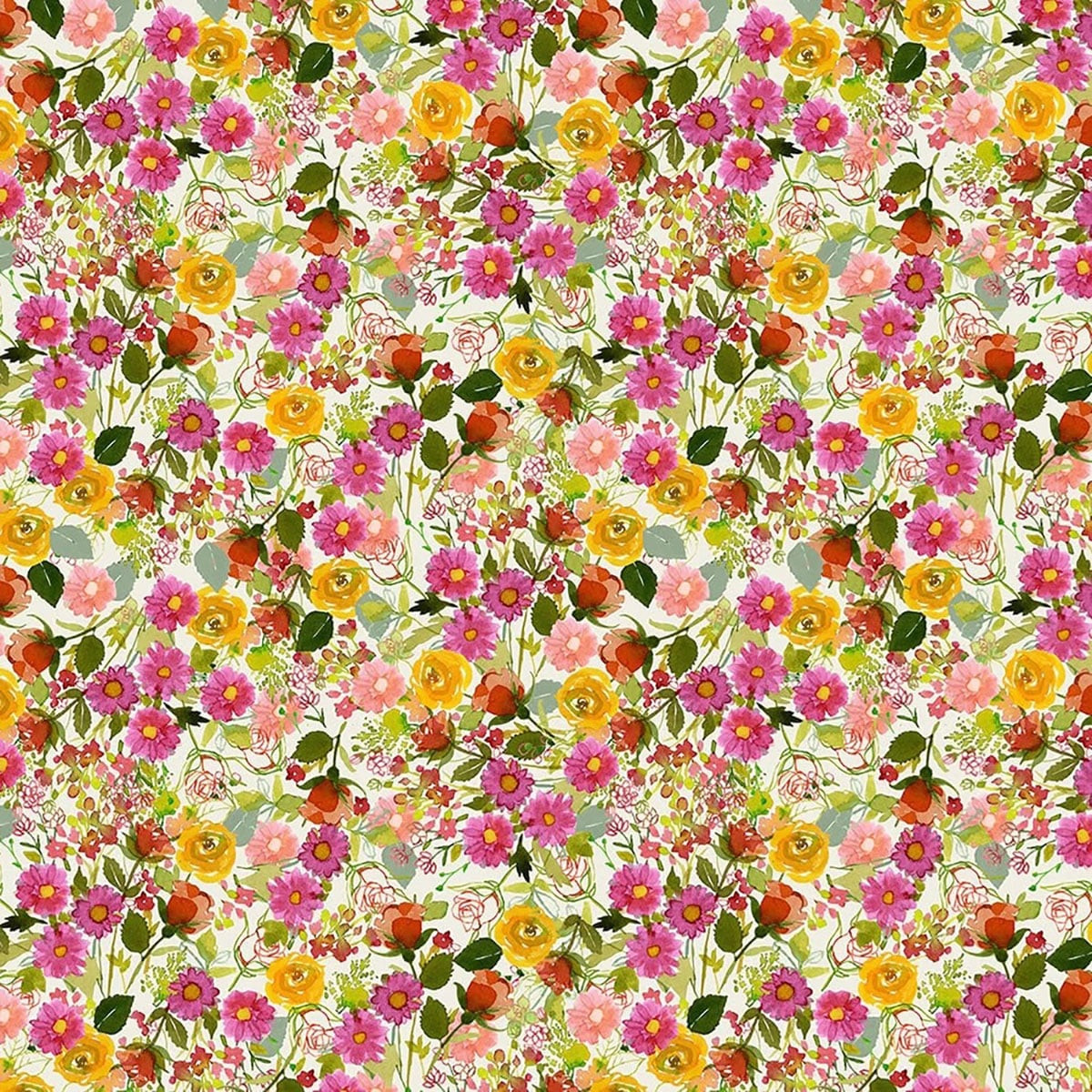 Clothworks Fabrics Fleur de Rose Sue Zipkin Dahlias Rose Pink